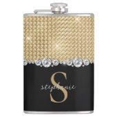 Aangepaste Monogram Diamonds Gold Black Elegant Lu Heupfles (Voorkant)