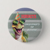 Aangepaste Monogram Dinosaur Dinomite Verjaardagsf Ronde Button 5,7 Cm (Voorkant)