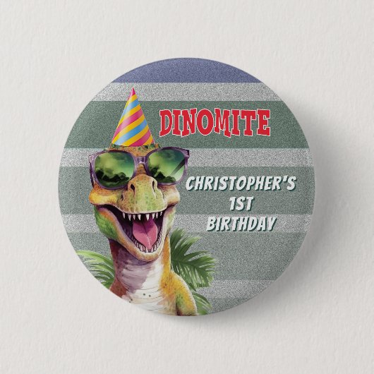 Aangepaste Monogram Dinosaur Dinomite Verjaardagsf Ronde Button 5,7 Cm (Voorkant)