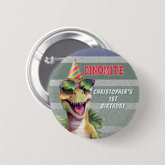 Aangepaste Monogram Dinosaur Dinomite Verjaardagsf Ronde Button 5,7 Cm (Voorkant /achterkant)