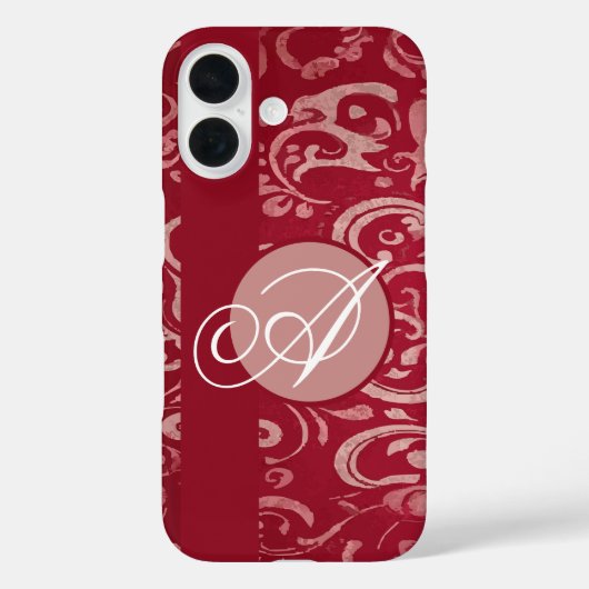 Aangepaste Monogram Donkerrood Sierbloem Case-Mate iPhone Case (Achterkant)