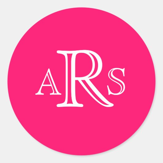 Aangepaste Monogram Drie Letter Hot Pink bruiloft Ronde Sticker (Voorkant)