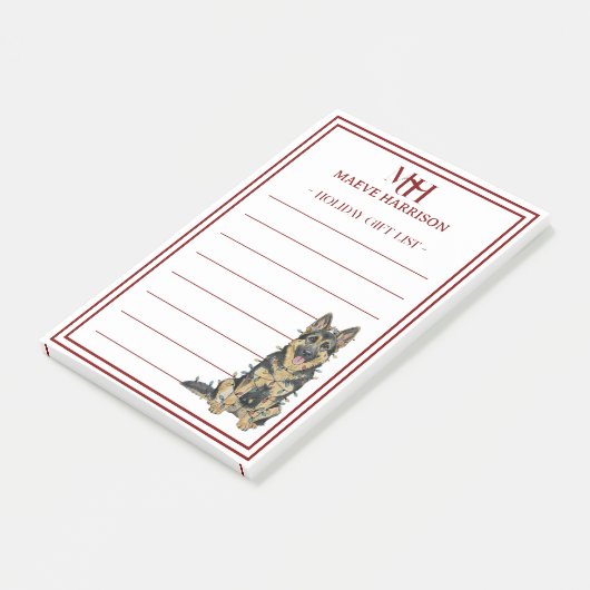 Aangepaste monogram Duitse herder kerstcadeau lijs Post-it® Notes (Schuin)