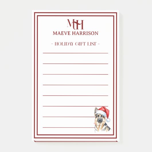 Aangepaste Monogram Duitse Herder Vakantie Cadeau  Post-it® Notes (Voorkant)