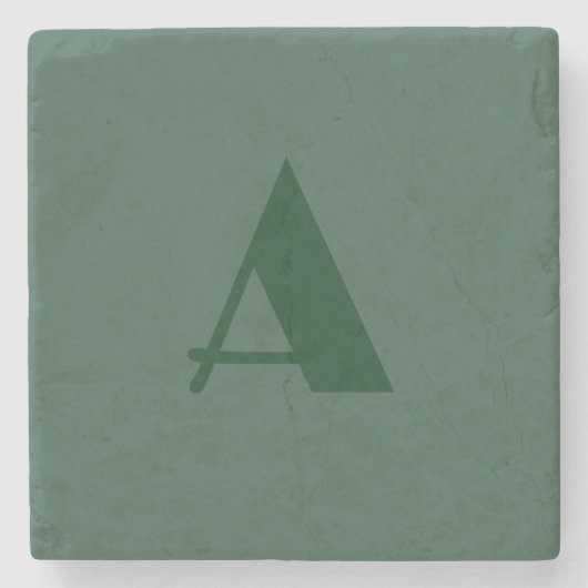 Aangepaste monogram eerste letter effen groen retr stenen onderzetter (Voorkant)