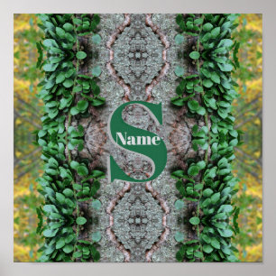 Aangepaste monogram eerste letter naam bladrijke w poster
