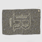 Aangepaste monogram eerste letter naam bruin bloem golfhanddoek (Horizontaal)