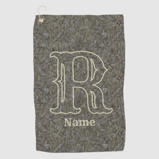 Aangepaste monogram eerste letter naam bruin bloem golfhanddoek (Voorkant)