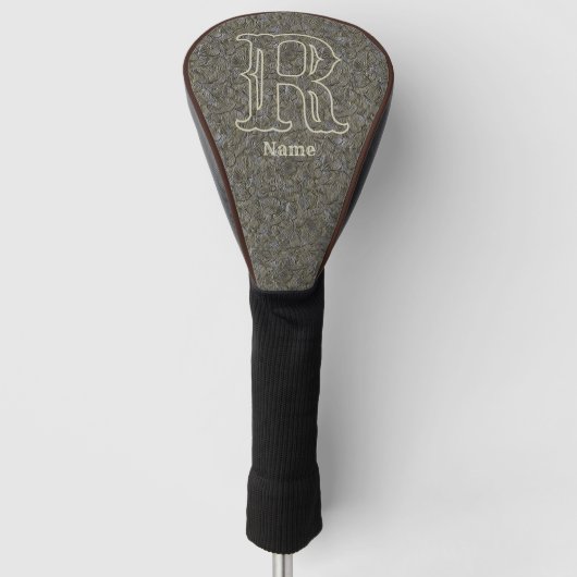 Aangepaste monogram eerste letter naam bruin bloem golfheadcover (Voorkant)