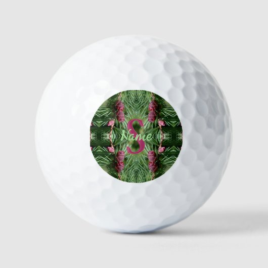 Aangepaste monogram eerste letter naam dennenappel golfballen (Voorkant)