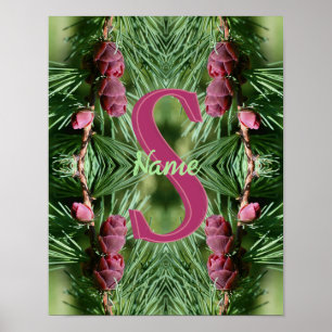 Aangepaste monogram eerste letter naam dennenappel poster