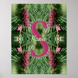 Aangepaste monogram eerste letter naam dennenappel poster