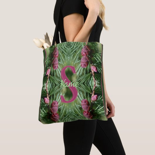 Aangepaste monogram eerste letter naam dennenappel tote bag (Dichtbij)