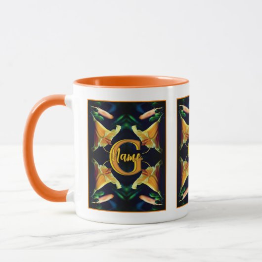 Aangepaste monogram eerste letter naam lelie bloem mok (Links)