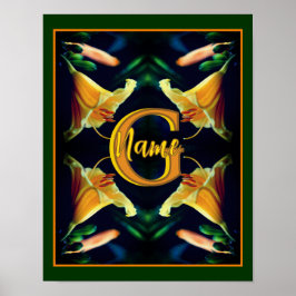 Aangepaste monogram eerste letter naam lelie bloem poster