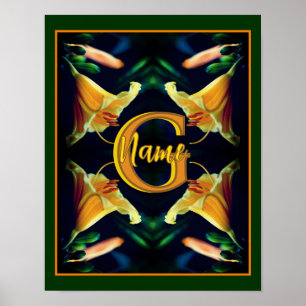 Aangepaste monogram eerste letter naam lelie bloem poster