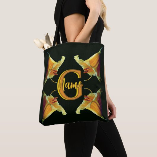 Aangepaste monogram eerste letter naam lelie bloem tote bag (Dichtbij)