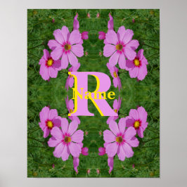 Aangepaste monogram eerste letter naam Roze Daisy  Poster
