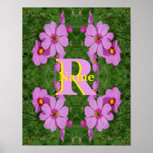 Aangepaste monogram eerste letter naam Roze Daisy Poster