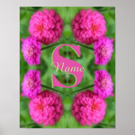 Aangepaste monogram eerste naam Roze Zinnia's Poster (Voorkant)