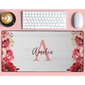 Aangepaste monogram Elegante rode bloem Bureaumat