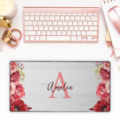 Aangepaste monogram Elegante rode bloem Bureaumat