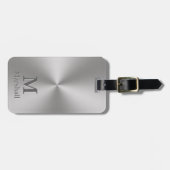 Aangepaste monogram en naam op zilveren metalen lo bagagelabel (Voorkant horizontaal)