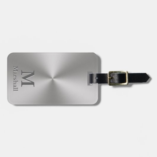 Aangepaste monogram en naam op zilveren metalen lo bagagelabel (Voorkant horizontaal)