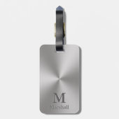 Aangepaste monogram en naam op zilveren metalen lo bagagelabel (Achterkant verticaal)