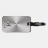 Aangepaste monogram en naam op zilveren metalen lo bagagelabel (Achterkant horizontaal)