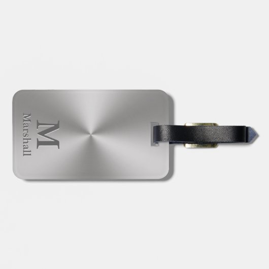 Aangepaste monogram en naam op zilveren metalen lo bagagelabel (Achterkant horizontaal)