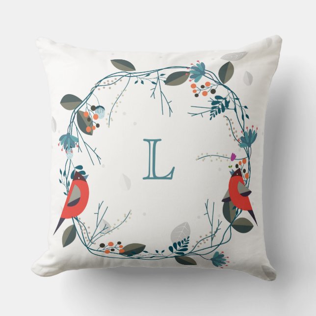 Aangepaste monogram en vogelpest kussen (Voorkant)