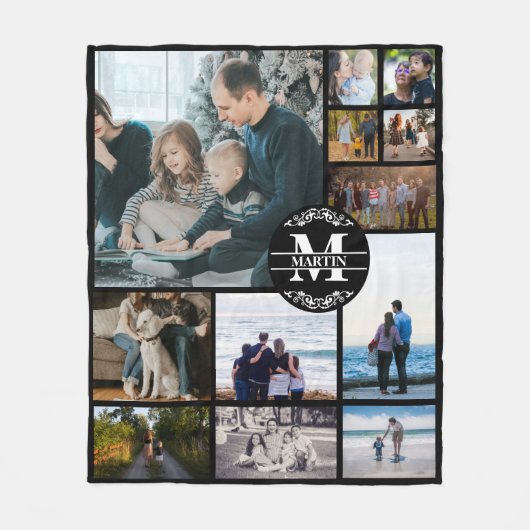 Aangepaste monogram familie 12 foto-collage fleece deken (Voorkant)
