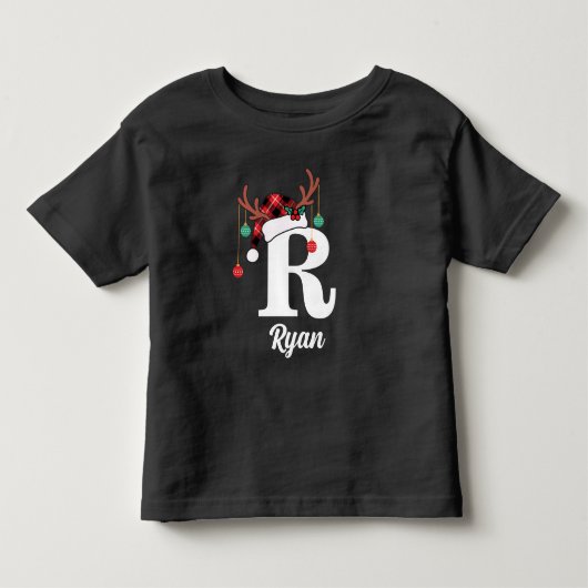 Aangepaste Monogram Familie Kerstmis Geplaagd Sant Kinder Shirts (Voorkant)