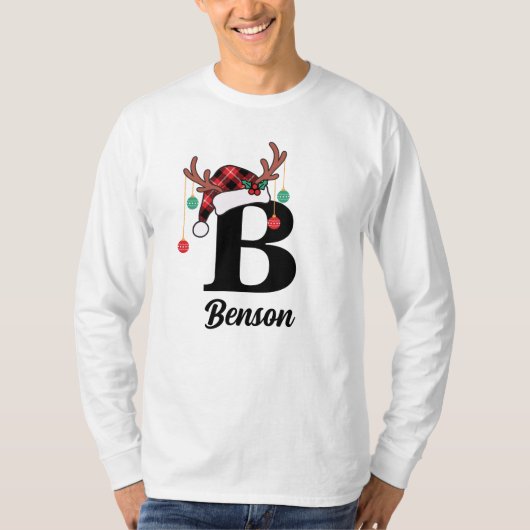 Aangepaste Monogram Familie Kerstmis Geplaagd Sant T-shirt (Voorkant)