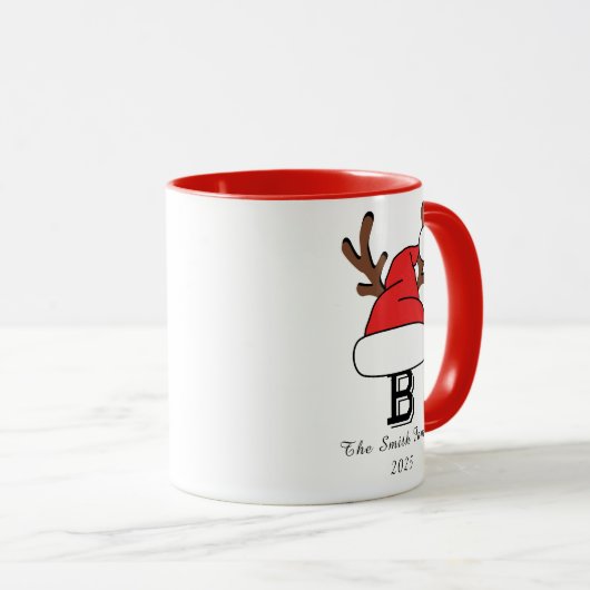 Aangepaste Monogram Familie Kerstmis Mok (Voorkant rechts)