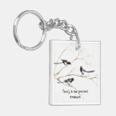 Aangepaste Monogram Familie Quote Magpie Vogels Sleutelhanger (Voorkant Links)