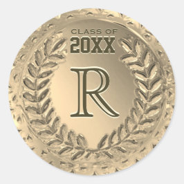 Aangepaste Monogram Faux Gold Foil Afstuderen Ronde Sticker