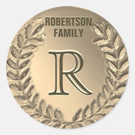 Aangepaste Monogram Faux Gold Folie Familie Ronde Sticker (Voorkant)