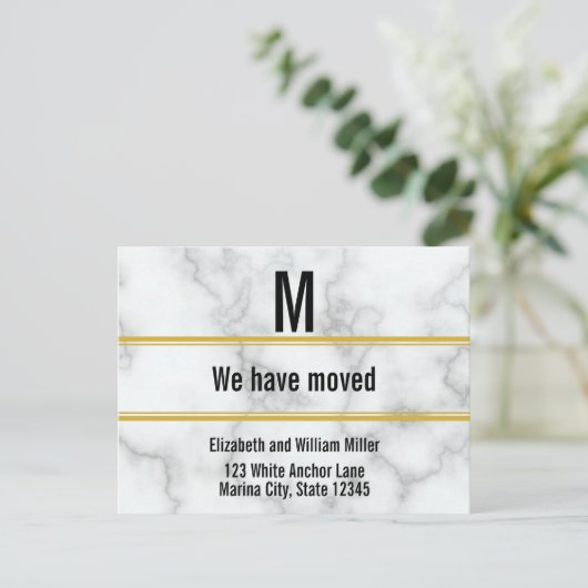 Aangepaste monogram Faux Marble Moving Announge Briefkaart (Staand voorkant)