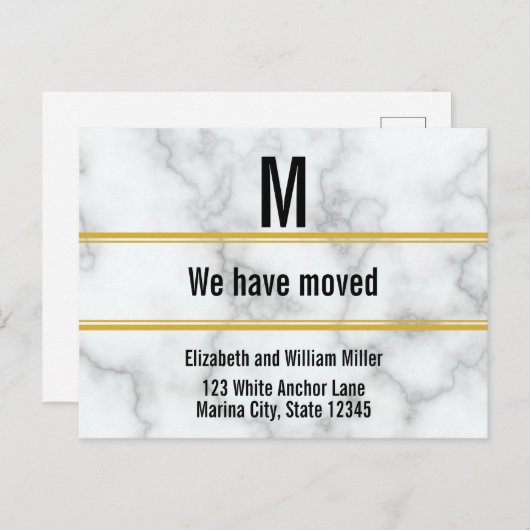 Aangepaste monogram Faux Marble Moving Announge Briefkaart (Voorkant / Achterkant)
