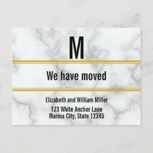 Aangepaste monogram Faux Marble Moving Announge Briefkaart