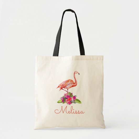 Aangepaste monogram Flamingo Tropical Cute Tote Bag (Voorkant)