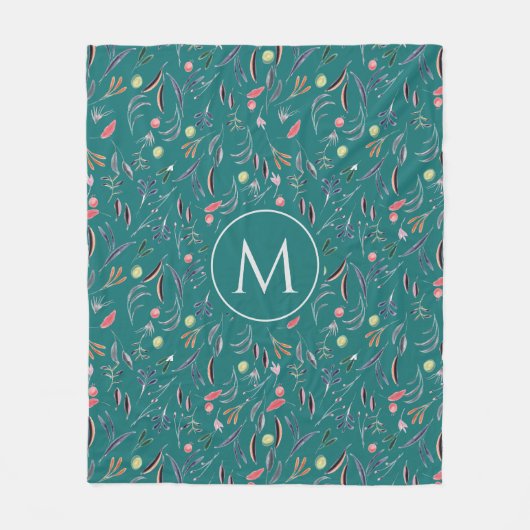 Aangepaste MONOGRAM Floral Fleece Deken (Voorkant)