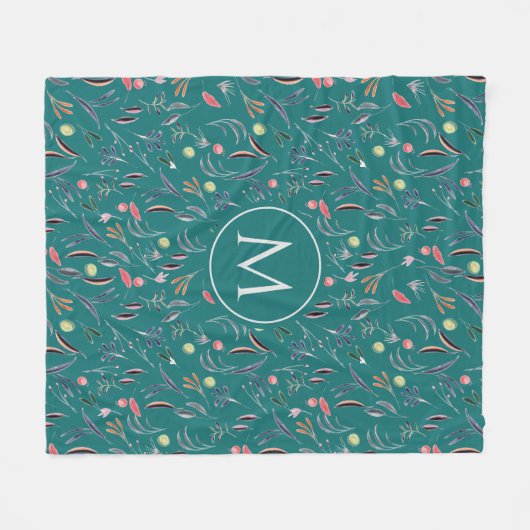 Aangepaste MONOGRAM Floral Fleece Deken (Voorkant (Horizontaal))