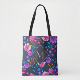 Aangepaste monogram Floral marinescheepvaart Kleur Tote Bag