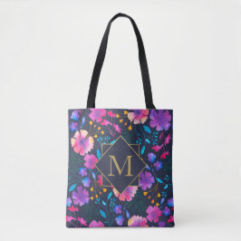 Aangepaste monogram Floral marinescheepvaart Kleur Tote Bag