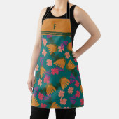 Aangepaste monogram florele moderne groene vrouw schort (Insitu)