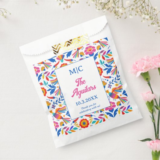 Aangepaste Monogram Folk Art Floral Fiesta Bruilof Bedankzakje (Gezegeld)