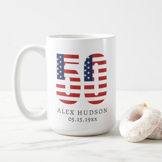 Aangepaste Monogram Foto 50ste Verjaardag van de o Koffiemok (Met donut)